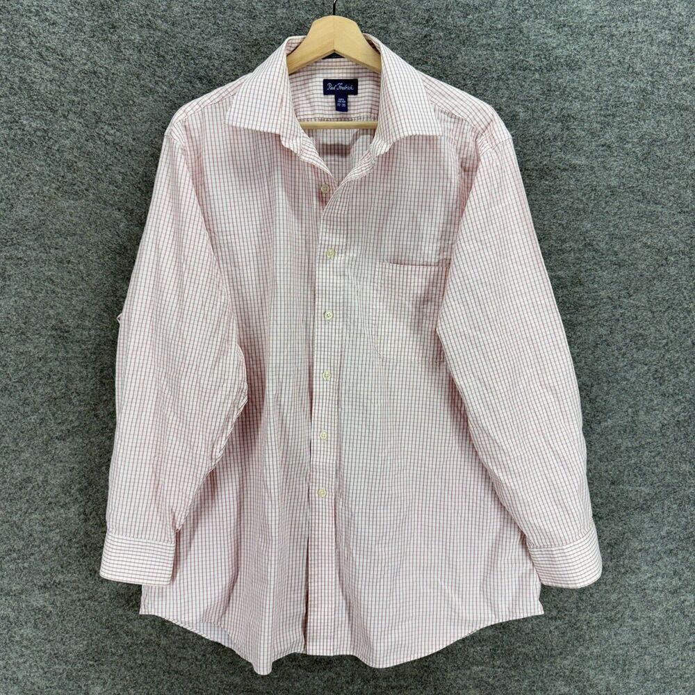 Paul Fredrick Shirt Men 35 Pink Plaid Button Up Collared Long Sleeve Pockets
